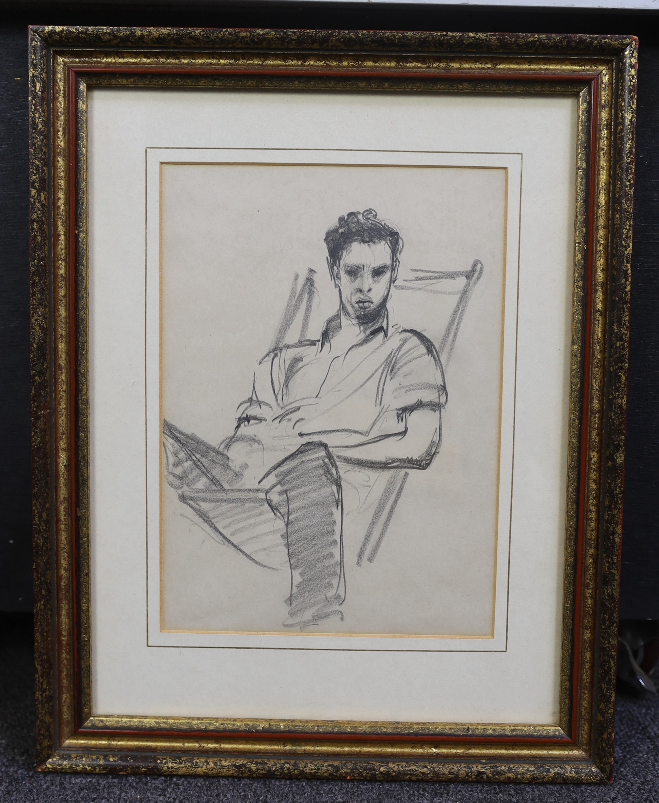 Attributed to Augustus John (1878-1961), pencil drawing, Portrait of a man in a deckchair, said to be Dylan Thomas, 23 x 16.5cm